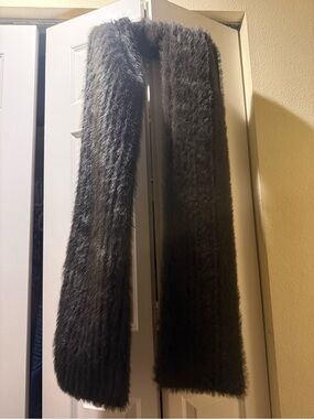 STAND STUDIO Raena Faux Fur Scarf Dark Brown Striped 98” Long EUC